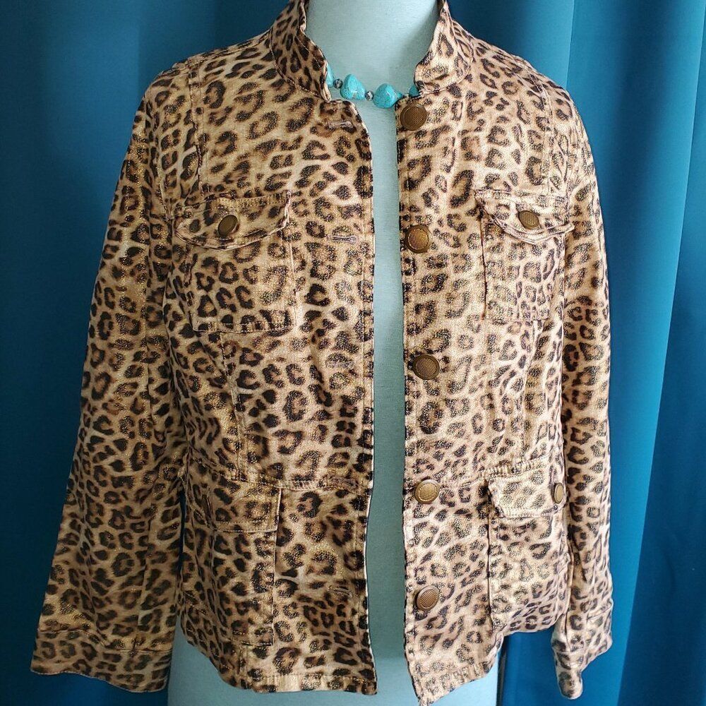 Chico’s Size 0 Sparkly Golden Leopard Jacket - Office boss lady vibes! S/M